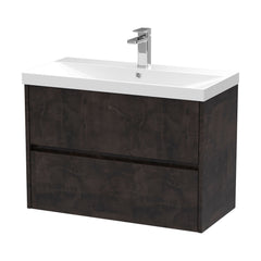 [BFED2606D] Chartley Contemporary 2 Drawer Wall Hung Vanity Unit with Thin Edge Basin, Metallic Slate, 800mm - Cutout