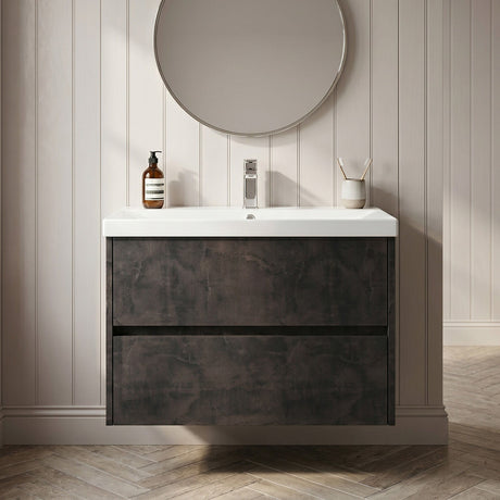 [BFED2606D] Chartley Contemporary 2 Drawer Wall Hung Vanity Unit with Thin Edge Basin, Choice of Size and Colour - Silo