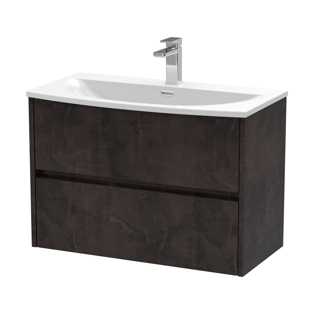 [BFED2606G] Chartley Contemporary 2 Drawer Wall Hung Vanity Unit with Curved Basin, Metallic Slate, 800mm - Cutout