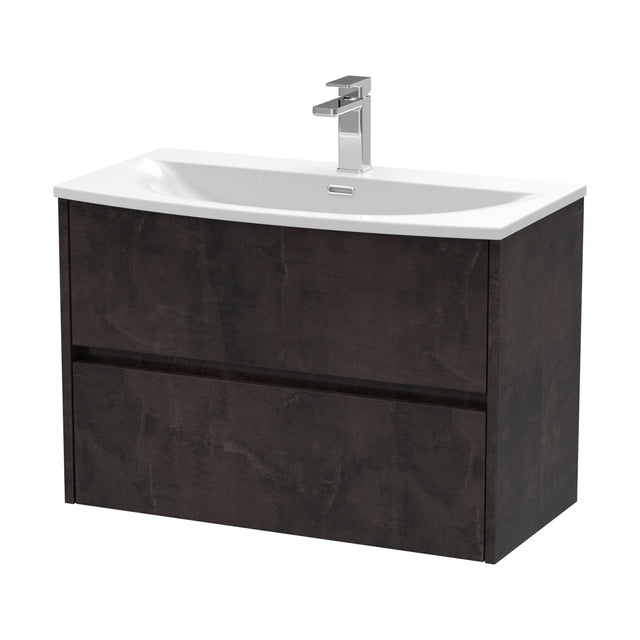 [BFED2606G] Chartley Contemporary 2 Drawer Wall Hung Vanity Unit with Curved Basin, Metallic Slate, 800mm - Cutout