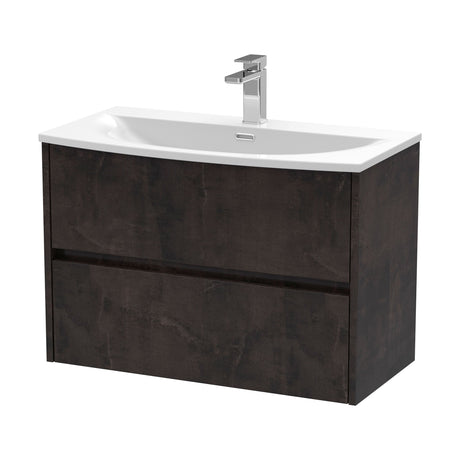 [BFED2606G] Chartley Contemporary 2 Drawer Wall Hung Vanity Unit with Curved Basin, Choice of Size and Colour - Cutout
