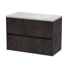 [BFED2606LBG] Chartley Contemporary 2 Drawer Wall Hung Vanity Unit with Laminate Worktop, Metallic Slate, 800mm - Cutout