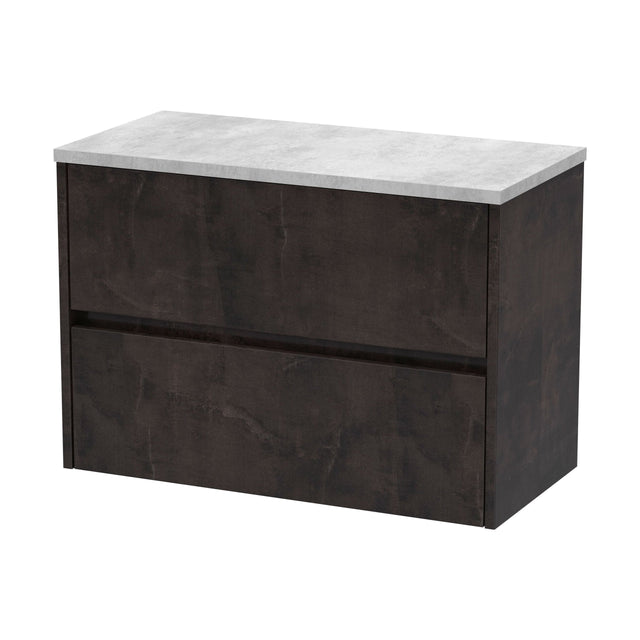 [BFED2606LBG] Chartley Contemporary 2 Drawer Wall Hung Vanity Unit with Laminate Worktop, Metallic Slate, 800mm - Cutout