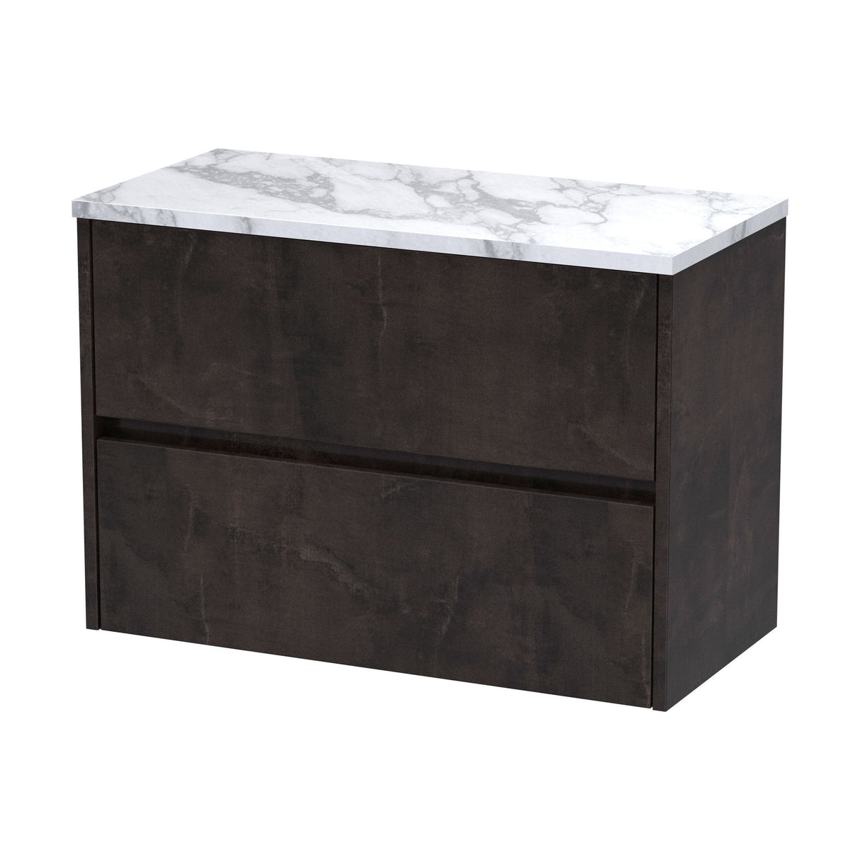 [BFED2606LCM] Chartley Contemporary 2 Drawer Wall Hung Vanity Unit with Laminate Worktop, Metallic Slate, 800mm - Cutout
