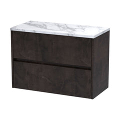 [BFED2606LCM] Chartley Contemporary 2 Drawer Wall Hung Vanity Unit with Laminate Worktop, Metallic Slate, 800mm - Cutout