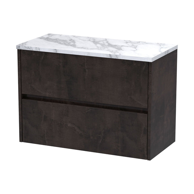 [BFED2606LCM] Chartley Contemporary 2 Drawer Wall Hung Vanity Unit with Laminate Worktop, Metallic Slate, 800mm - Cutout