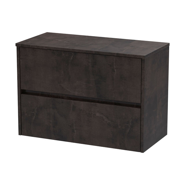 [BFED2606W] Chartley Contemporary 2 Drawer Handleless Wall Hung Vanity Unit with Worktop, Metallic Slate, 800mm - Cutout