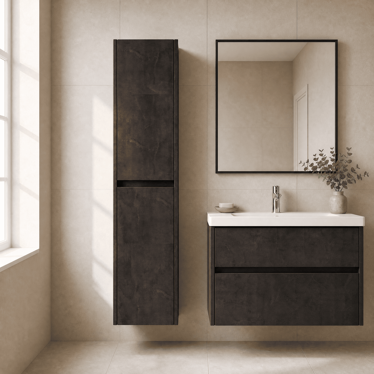 [BFED2662] Chartley Square Wall Hung 2 Door Tall Bathroom Unit, 350mm, Choice of Finish