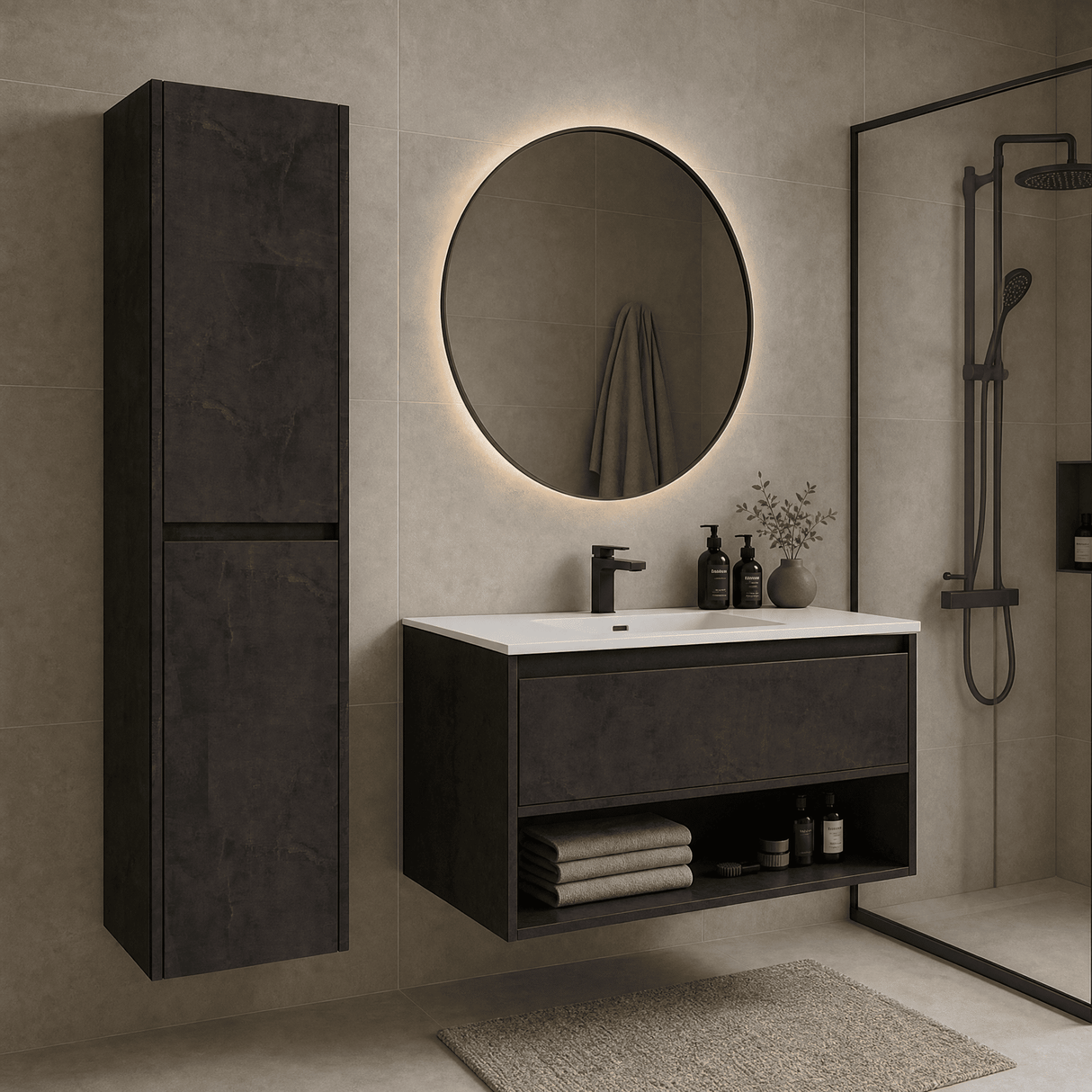 [BFED2662] Chartley Square Wall Hung 2 Door Tall Bathroom Unit, 350mm, Choice of Finish