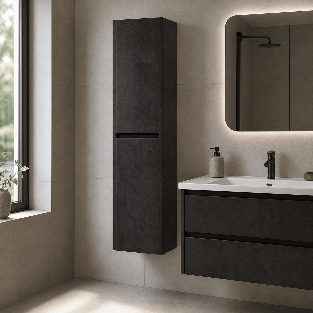 [BFED2662] Chartley Square Wall Hung 2 Door Tall Bathroom Unit, 350mm, Choice of Finish