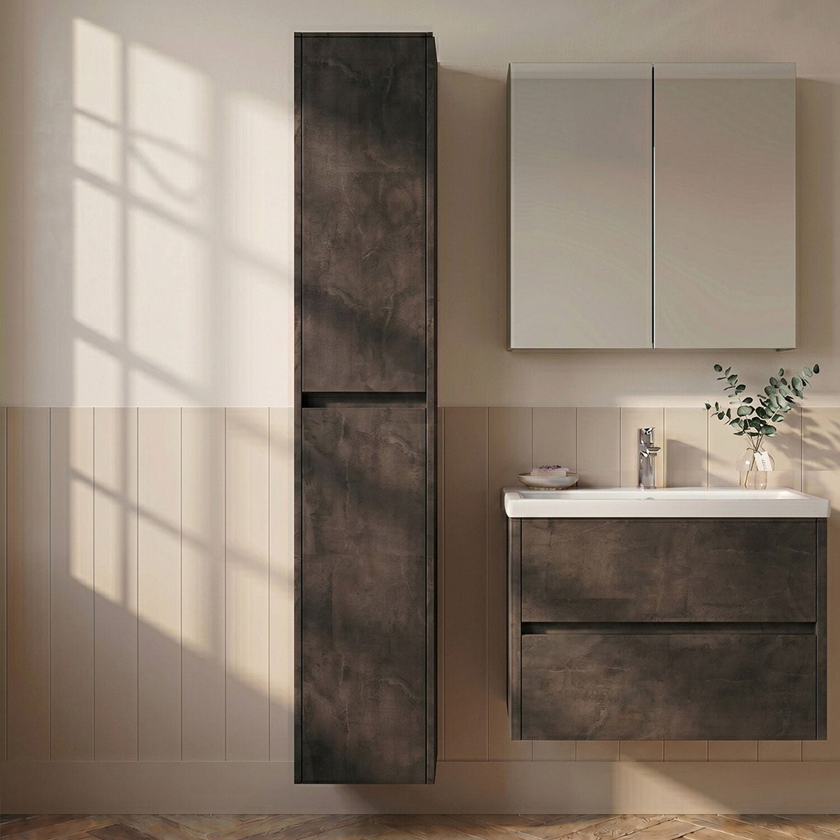 [BFED2662] Chartley Square Wall Hung 2 Door Tall Bathroom Unit, 350mm, Choice of Finish - Silo