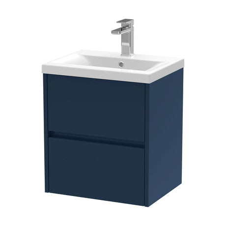[BFED2902A] Square Wall Hung 2 Drawer Vanity Unit & Ceramic Basin, 500mm - Midnight Blue - Cutout