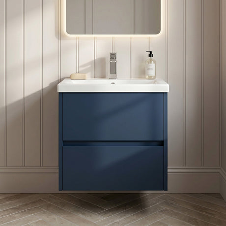 [BFED2902A] Chartley Edge Square Wall Hung 2 Drawer Vanity Unit & Ceramic Basin, 500mm, Choice of Finish - Silo