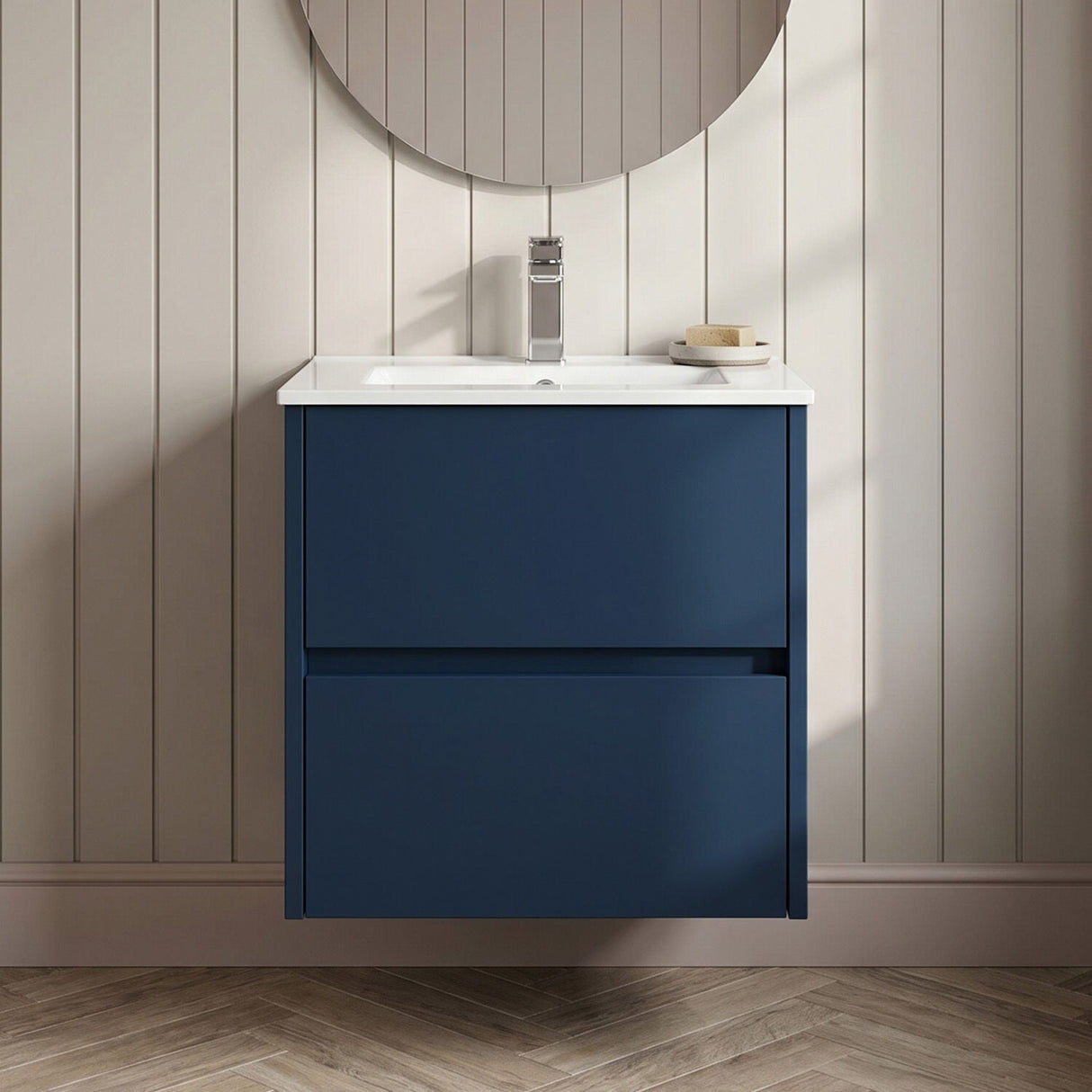 [BFED2902B] Chartley Contemporary 2 Drawer Wall Hung Vanity Unit with Minimalist Basin, Choice of Size and Colour - Silo