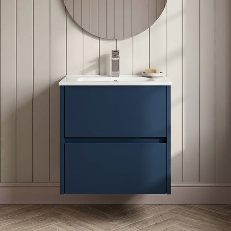 [BFED2902B] Chartley Contemporary 2 Drawer Wall Hung Vanity Unit with Minimalist Basin, Choice of Size and Colour - Silo