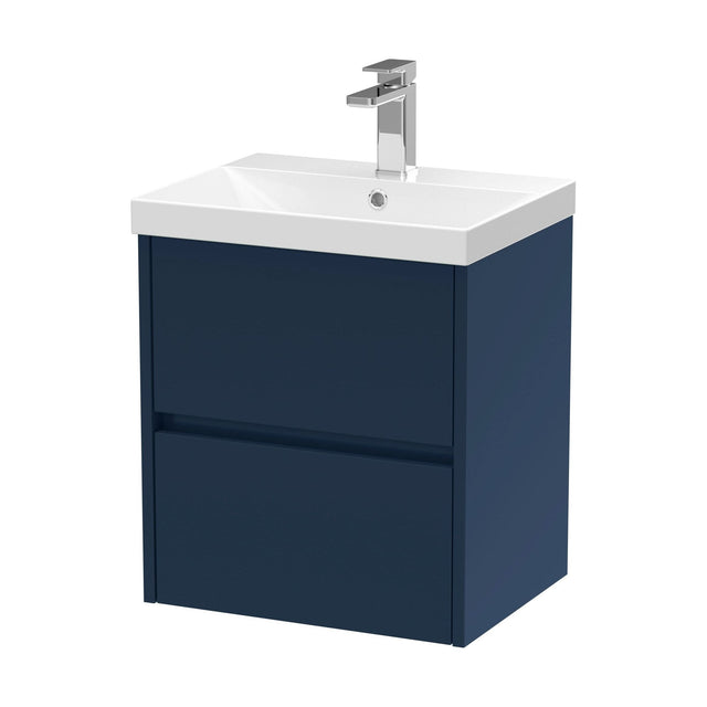 [BFED2902D] Chartley Contemporary 2 Drawer Wall Hung Vanity Unit with Thin Edge Basin, Midnight Blue, 500mm - Cutout