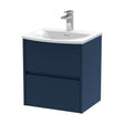 [BFED2902G] Chartley Contemporary 2 Drawer Wall Hung Vanity Unit with Curved Basin, Midnight Blue, 500mm - Cutout