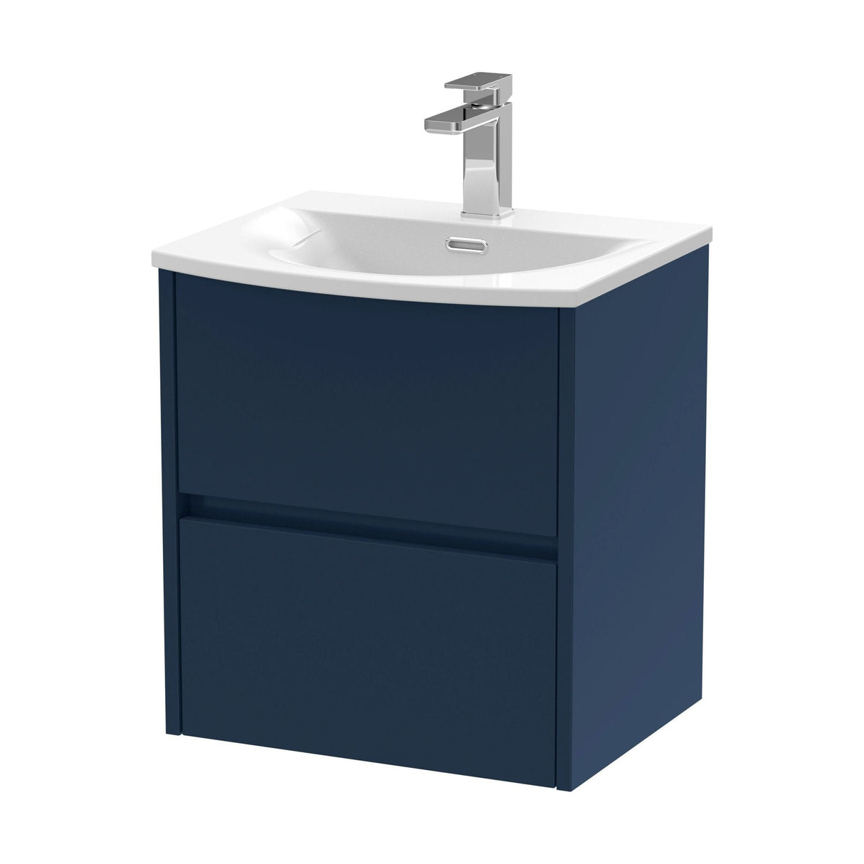 [BFED2902G] Chartley Contemporary 2 Drawer Wall Hung Vanity Unit with Curved Basin, Midnight Blue, 500mm - Cutout