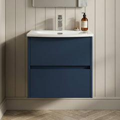 [BFED2902G] Chartley Contemporary 2 Drawer Wall Hung Vanity Unit with Curved Basin, Choice of Size and Colour - Silo