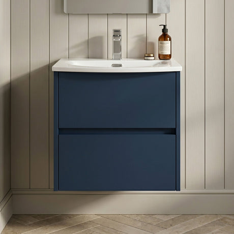 [BFED2902G] Chartley Contemporary 2 Drawer Wall Hung Vanity Unit with Curved Basin, Choice of Size and Colour - Silo