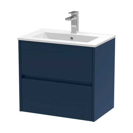 [BFED2904B] Chartley Contemporary 2 Drawer Wall Hung Vanity Unit with Minimalist Basin, Midnight Blue, 600mm - Cutout