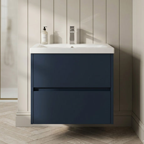 [BFED2904B] Chartley Contemporary 2 Drawer Wall Hung Vanity Unit with Minimalist Basin, Choice of Size and Colour - Silo