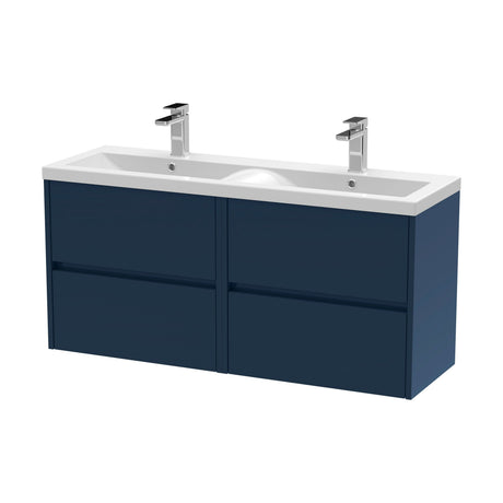 [BFED2904F] Chartley Contemporary 4 Drawer Wall Hung Vanity Unit with Double Basin, Midnight Blue, 1200mm - Cutout