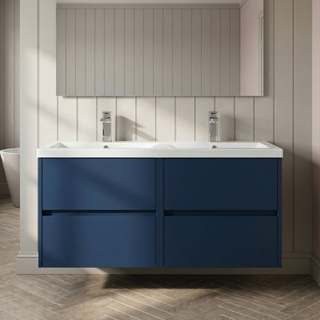 [BFED2904F] Chartley Contemporary 4 Drawer Wall Hung Vanity Unit with Double Basin, 1200mm, Choice of Colour - Silo