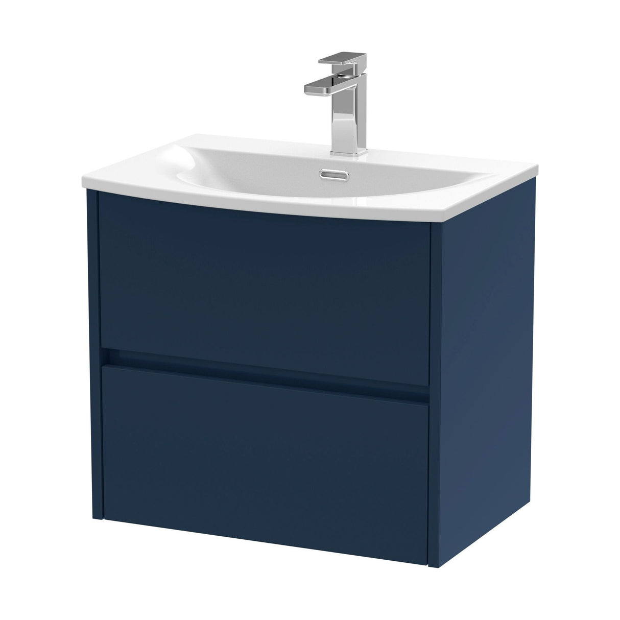[BFED2904G] Chartley Contemporary 2 Drawer Wall Hung Vanity Unit with Curved Basin, Midnight Blue, 600mm - Cutout