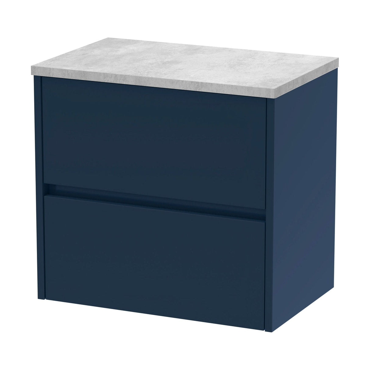 [BFED2904LBG] Chartley Contemporary 2 Drawer Wall Hung Vanity Unit with Laminate Worktop, Midnight Blue, 600mm - Cutout