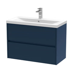 [BFED2906A] Square Wall Hung 2 Drawer Vanity Unit & Ceramic Basin, 800mm - Midnight Blue - Cutout