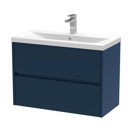 [BFED2906A] Square Wall Hung 2 Drawer Vanity Unit & Ceramic Basin, 800mm - Midnight Blue - Cutout