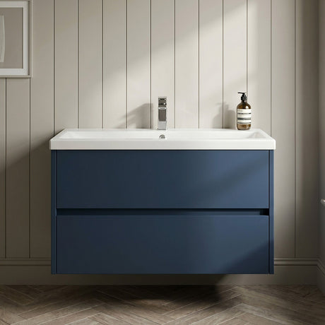 [BFED2906A] Chartley Square Wall Hung 2 Drawer Vanity Unit & Ceramic Basin, 800mm, Choice of Finish - Silo
