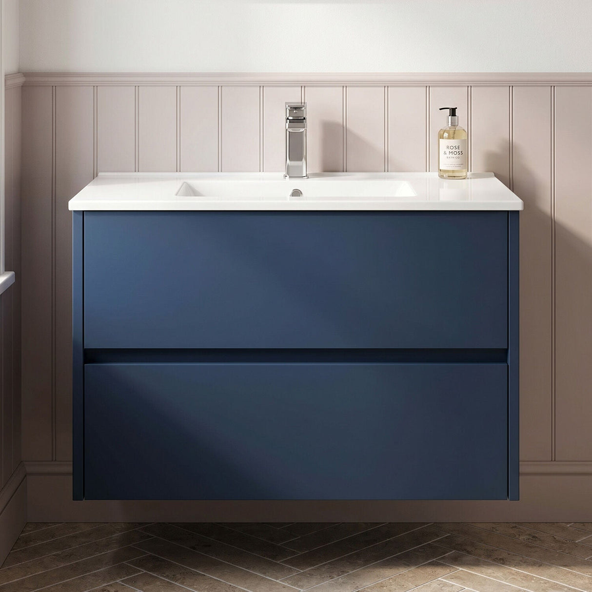 [BFED2906B] Chartley Contemporary 2 Drawer Wall Hung Vanity Unit with Minimalist Basin, Choice of Size and Colour - Silo