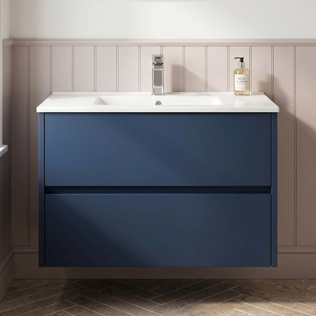 [BFED2906B] Chartley Contemporary 2 Drawer Wall Hung Vanity Unit with Minimalist Basin, Choice of Size and Colour - Silo