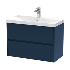 [BFED2906D] Chartley Contemporary 2 Drawer Wall Hung Vanity Unit with Thin Edge Basin, Midnight Blue, 800mm - Cutout
