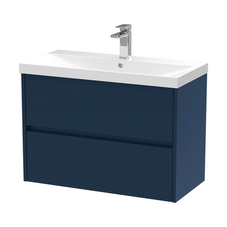 [BFED2906D] Chartley Contemporary 2 Drawer Wall Hung Vanity Unit with Thin Edge Basin, Midnight Blue, 800mm - Cutout