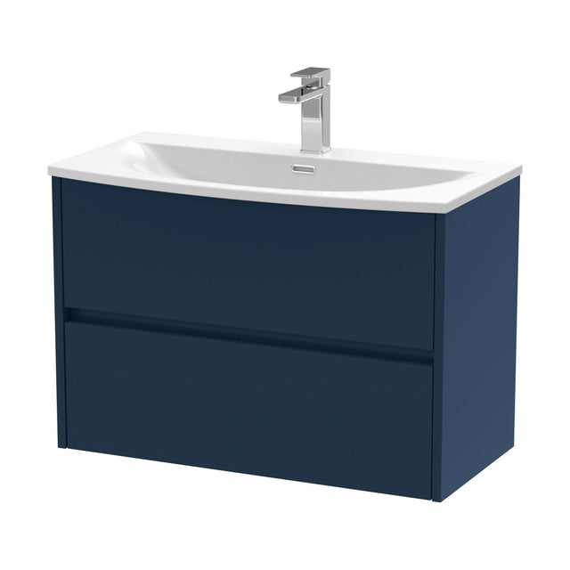 [BFED2906G] Chartley Contemporary 2 Drawer Wall Hung Vanity Unit with Curved Basin, Midnight Blue, 800mm - Cutout