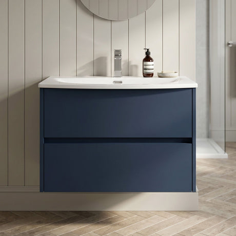 [BFED2906G] Chartley Contemporary 2 Drawer Wall Hung Vanity Unit with Curved Basin, Choice of Size and Colour - Silo