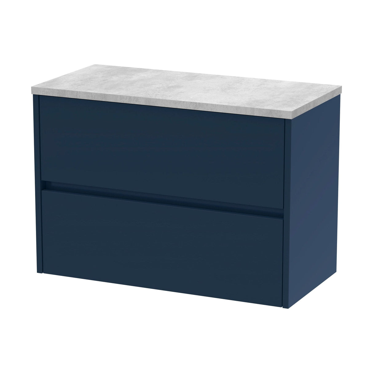 [BFED2906LBG] Chartley Contemporary 2 Drawer Wall Hung Vanity Unit with Laminate Worktop, Midnight Blue, 800mm - Cutout