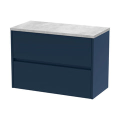 [BFED2906LBG] Chartley Contemporary 2 Drawer Wall Hung Vanity Unit with Laminate Worktop, Midnight Blue, 800mm - Cutout