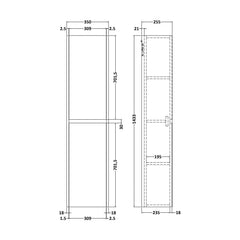 [BFED2962] Chartley Square Wall Hung 2 Door Tall Bathroom Unit, 350mm, Choice of Finish - Technical Drawing