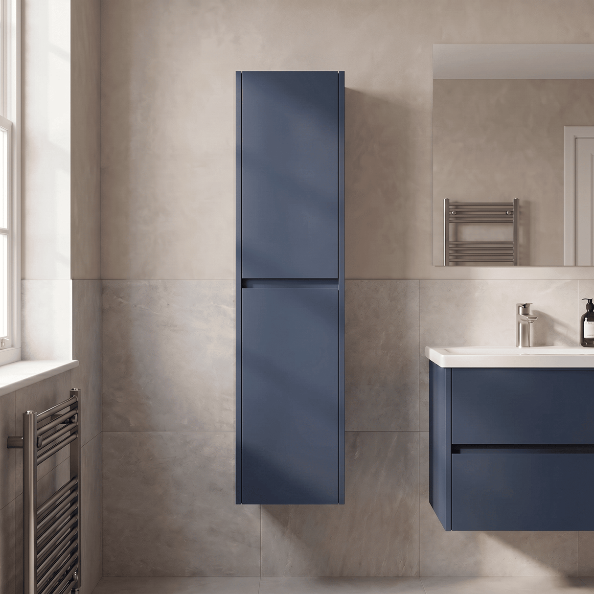[BFED2962] Chartley Square Wall Hung 2 Door Tall Bathroom Unit, 350mm, Choice of Finish