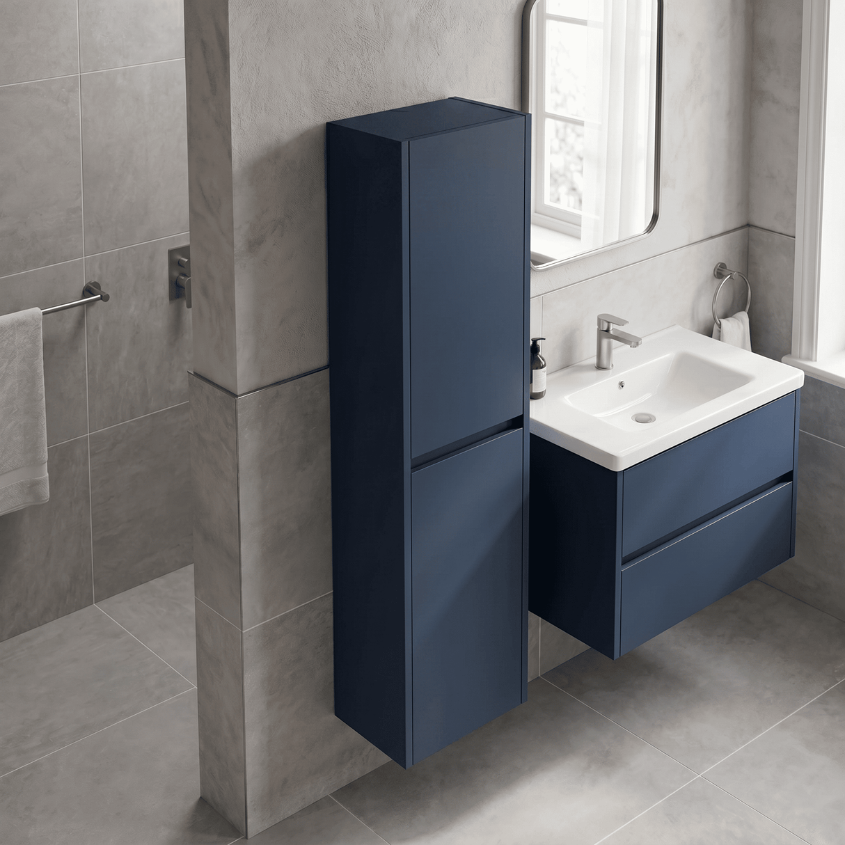 [BFED2962] Chartley Square Wall Hung 2 Door Tall Bathroom Unit, 350mm, Choice of Finish