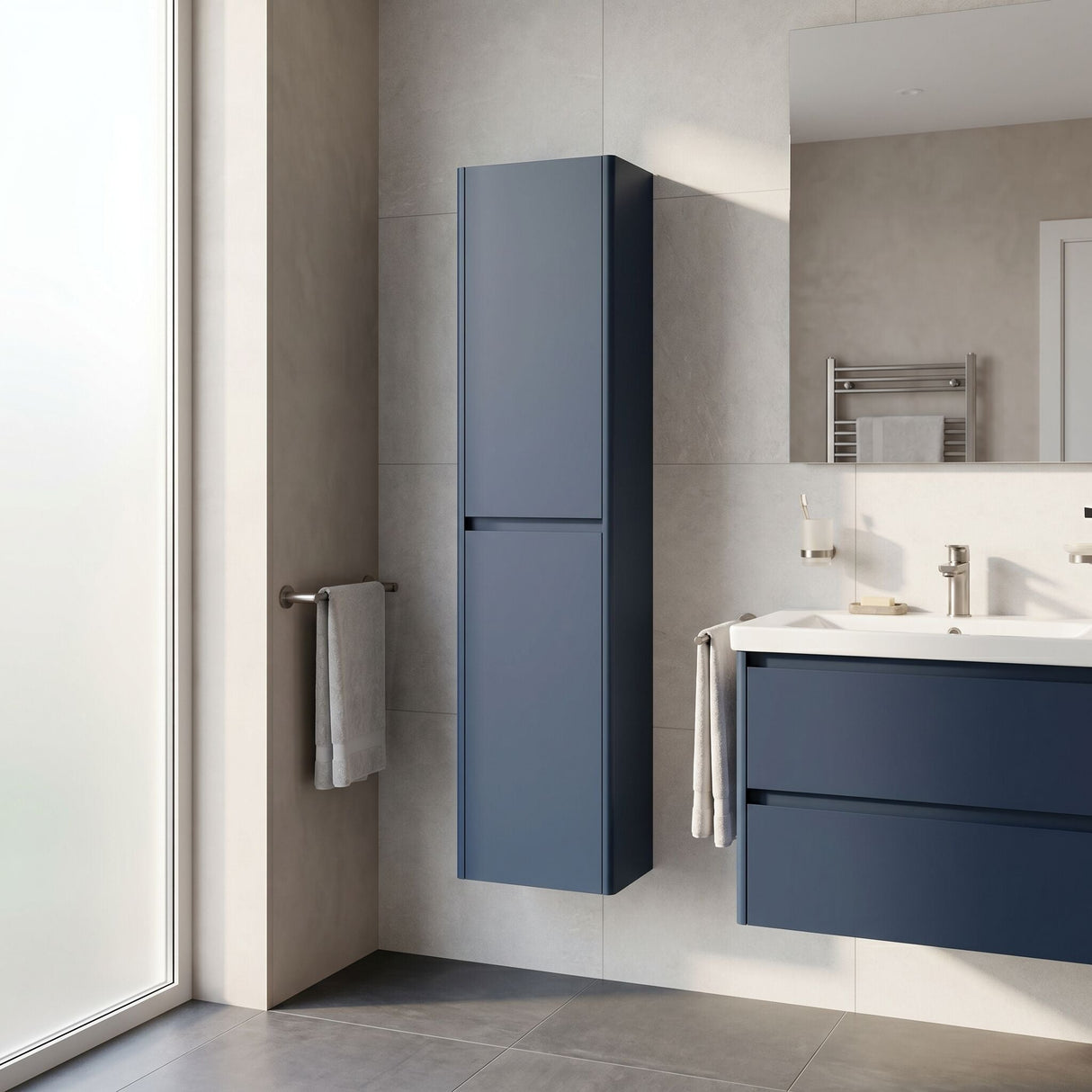 [BFED2962] Chartley Square Wall Hung 2 Door Tall Bathroom Unit, 350mm, Choice of Finish