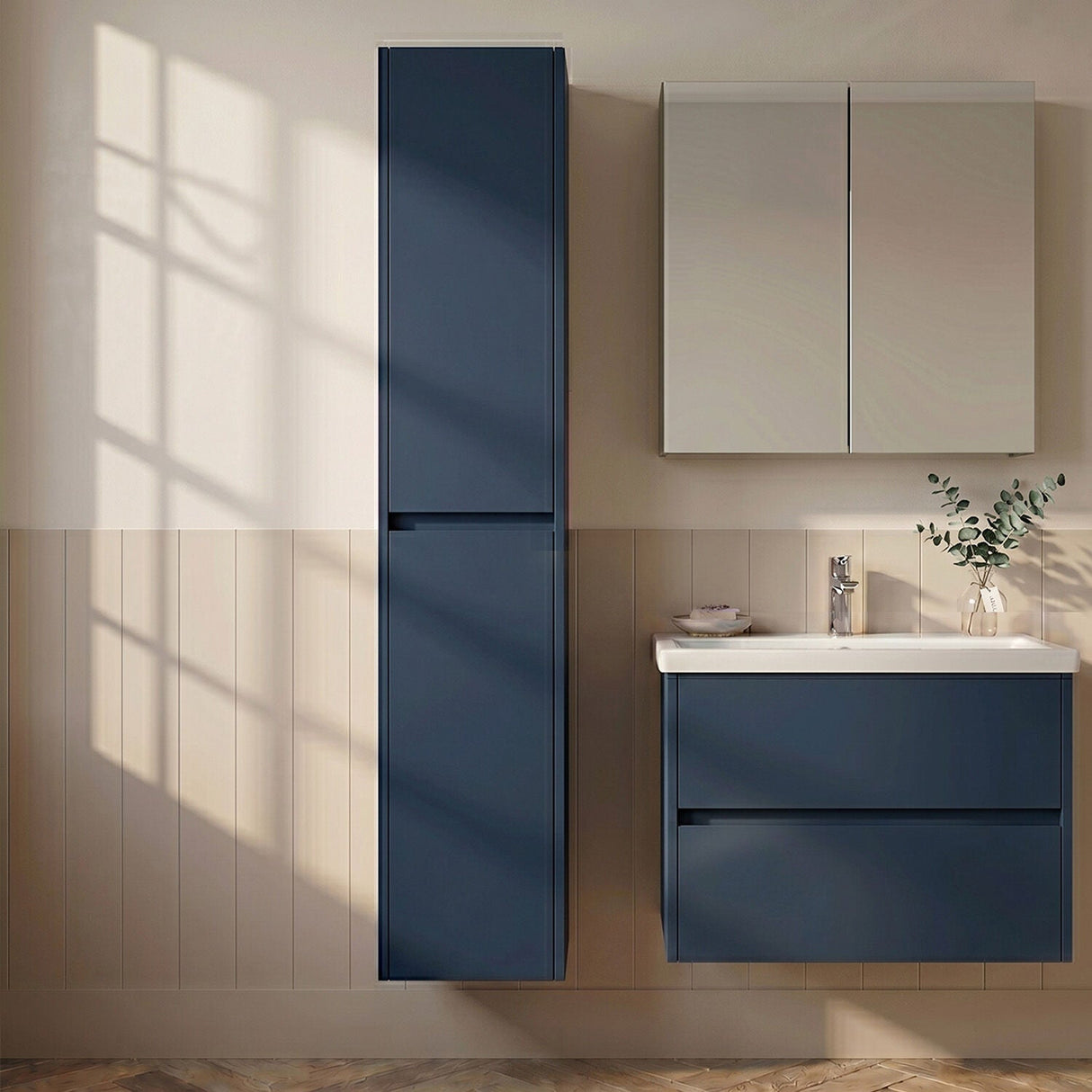 [BFED2962] Chartley Square Wall Hung 2 Door Tall Bathroom Unit, 350mm, Choice of Finish - Silo
