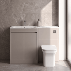 [BFED3313L] Chartley Contemporary Floor Standing 2 Door Vanity Basin WC Combination Unit, Carrera Marble Basin, 1100mm, Choice of Colour - Silo