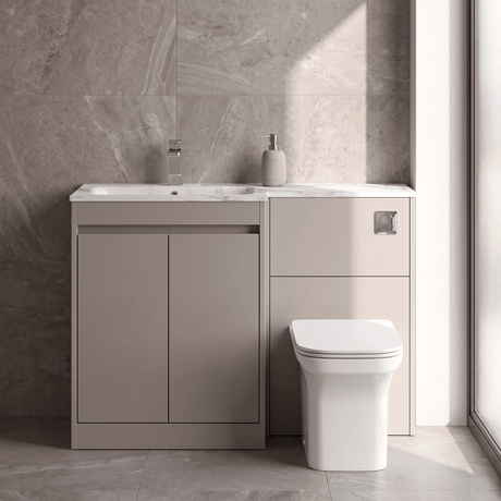 [BFED3313L] Chartley Contemporary Floor Standing 2 Door Vanity Basin WC Combination Unit, Carrera Marble Basin, 1100mm, Choice of Colour - Silo