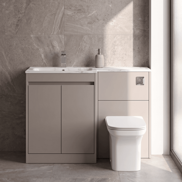 [BFED3313L] Chartley Contemporary Floor Standing 2 Door Vanity Basin WC Combination Unit, Carrera Marble Basin, 1100mm, Choice of Colour - Silo