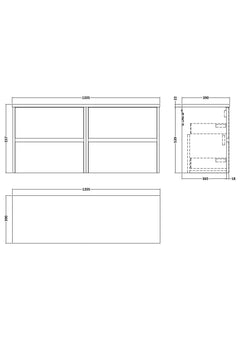 [BFED3404LCM2] Chartley Contemporary 4 Drawer Wall Hung Vanity Unit with Laminate Worktop, 1200mm, Choice of Colour - Technical Drawing